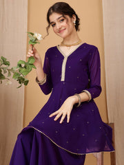 Girls Ethnic Motifs Embroidered V-Neck Mukaish Kurti With Palazzos