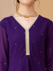 Girls Ethnic Motifs Embroidered V-Neck Mukaish Kurti With Palazzos