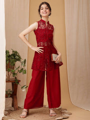 Girls Floral Embroidered A-Line Kurti with Palazzos