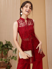 Girls Floral Embroidered A-Line Kurti with Palazzos