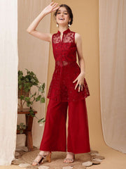 Girls Floral Embroidered A-Line Kurti with Palazzos