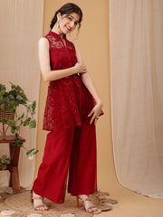 Girls Floral Embroidered A-Line Kurti with Palazzos