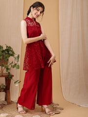 Girls Floral Embroidered A-Line Kurti with Palazzos