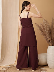 Girls Floral Embroidered Regular Thread Work Kurta with Palazzos