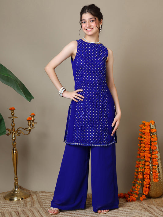 Girls Ethnic Motifs Embroidered Regular Sequinned Kurta with Palazzos