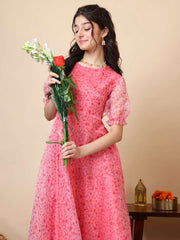 Girls Floral Printed A-Line Maxi Ethnic Dress