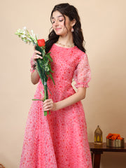 Girls Floral Printed A-Line Maxi Ethnic Dress