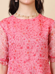 Girls Floral Printed A-Line Maxi Ethnic Dress