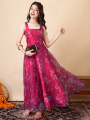 Girls Floral Printed A-Line Maxi Ethnic Dress