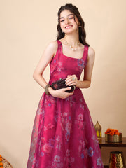 Girls Floral Printed A-Line Maxi Ethnic Dress