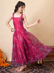 Girls Floral Printed A-Line Maxi Ethnic Dress