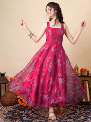Girls Floral Printed A-Line Maxi Ethnic Dress