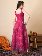 Girls Floral Printed A-Line Maxi Ethnic Dress