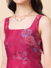 Girls Floral Printed A-Line Maxi Ethnic Dress