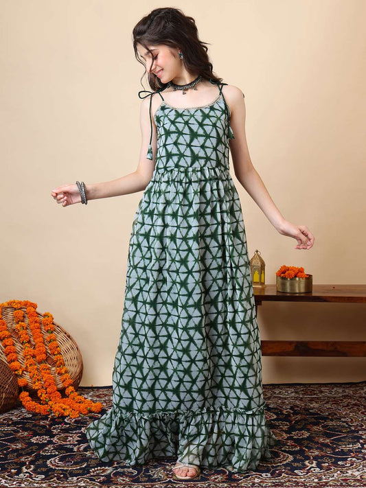 Girls Geometric Printed A-Line Ethnic Dress