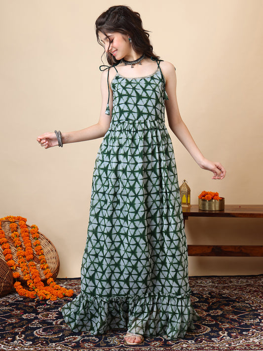 Girls Geometric Printed A-Line Ethnic Dress