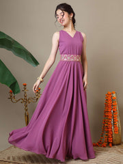 Girls Georgette Ethnic Dress With Embellished Belt