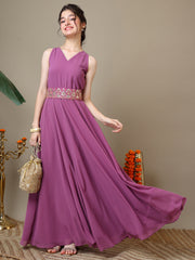 Girls Georgette Ethnic Dress With Embellished Belt