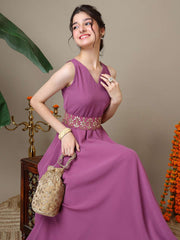 Girls Georgette Ethnic Dress With Embellished Belt