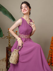 Girls Georgette Ethnic Dress With Embellished Belt