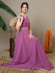 Girls Georgette Ethnic Dress With Embellished Belt