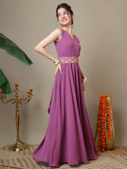 Girls Georgette Ethnic Dress With Embellished Belt