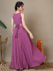 Girls Georgette Ethnic Dress With Embellished Belt