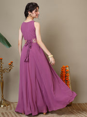 Girls Georgette Ethnic Dress With Embellished Belt