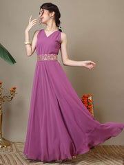 Girls Georgette Ethnic Dress With Embellished Belt