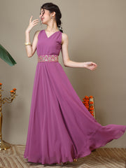 Girls Georgette Ethnic Dress With Embellished Belt