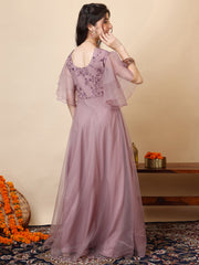 Girls Floral Embroidered Sweetheart Neck Sequinned Net A-Line Maxi Ethnic Dresses