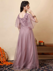 Girls Floral Embroidered Sweetheart Neck Sequinned Net A-Line Maxi Ethnic Dresses