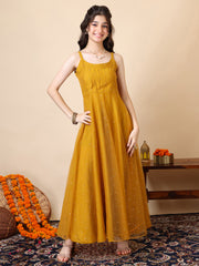 Girls Sequined Embellished Sleeveless Mukaish Work A-Line Ethnic Dress