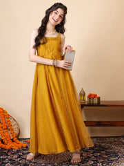 Girls Sequined Embellished Sleeveless Mukaish Work A-Line Ethnic Dress