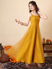 Girls Sequined Embellished Sleeveless Mukaish Work A-Line Ethnic Dress