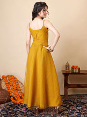 Girls Sequined Embellished Sleeveless Mukaish Work A-Line Ethnic Dress