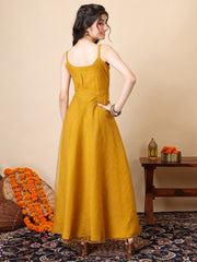 Girls Sequined Embellished Sleeveless Mukaish Work A-Line Ethnic Dress