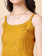 Girls Sequined Embellished Sleeveless Mukaish Work A-Line Ethnic Dress