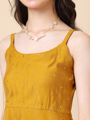 Girls Sequined Embellished Sleeveless Mukaish Work A-Line Ethnic Dress