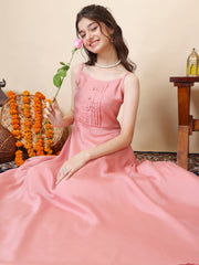 Girls Pleated Sleeveless Organza A-Line Maxi Ethnic Dresses