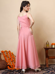 Girls Pleated Sleeveless Organza A-Line Maxi Ethnic Dresses