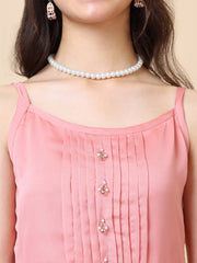 Girls Pleated Sleeveless Organza A-Line Maxi Ethnic Dresses