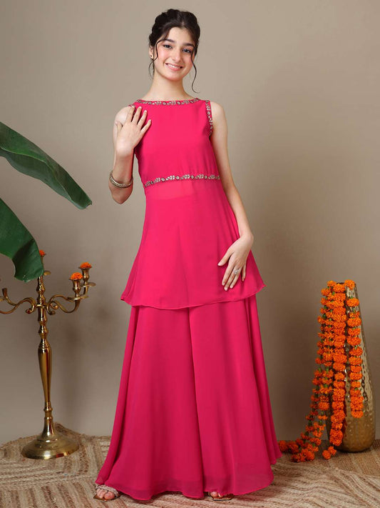 Girls Floral Embroidered Regular Kurta with Palazzos