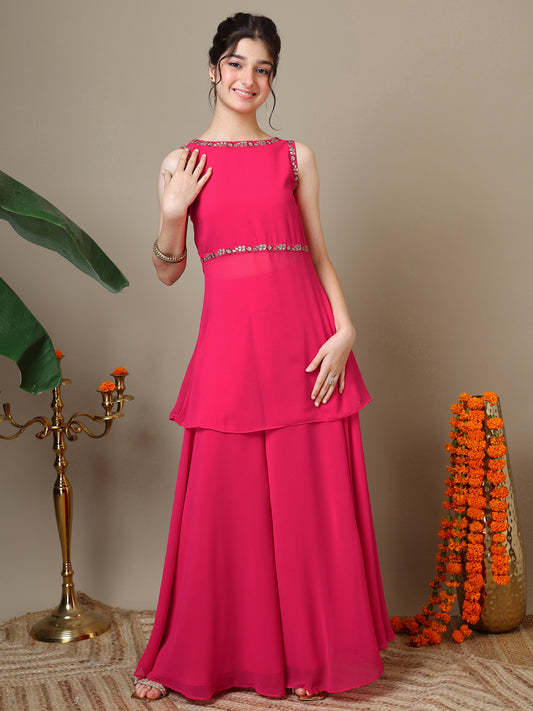 Girls Floral Embroidered Regular Kurta with Palazzos