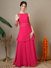 Girls Floral Embroidered Regular Kurta with Palazzos