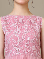 Girls Floral Embroidered Round Neck Thread Work Kurta With Palazzos