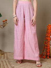 Girls Floral Embroidered Round Neck Thread Work Kurta With Palazzos