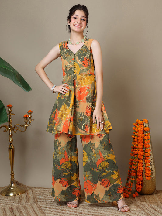 Girls Floral Printed Kurta with Palazzos