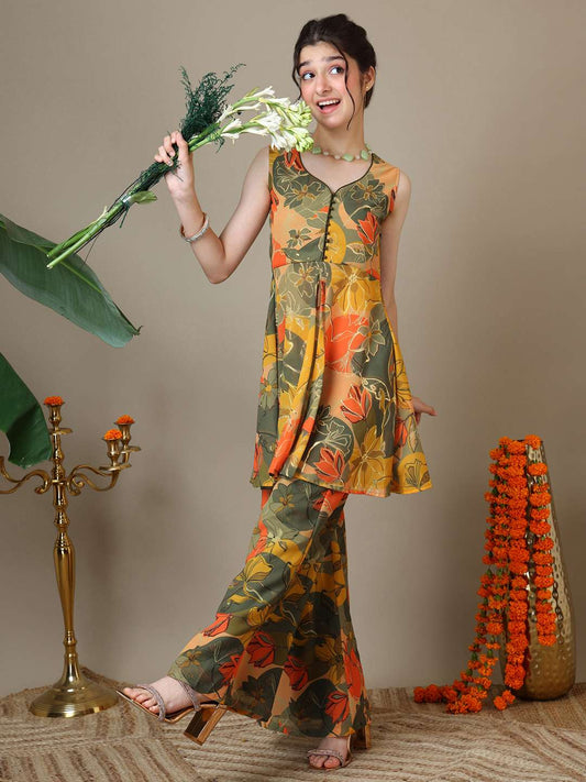 Girls Floral Printed Kurta with Palazzos