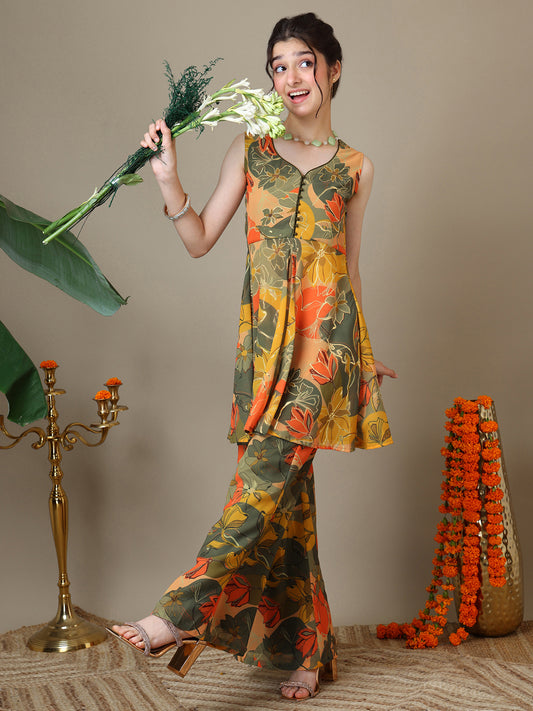 Girls Floral Printed Kurta with Palazzos